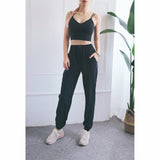 High Waist Drawstring Fitness Pants Black Size L - Water Moss Colour M