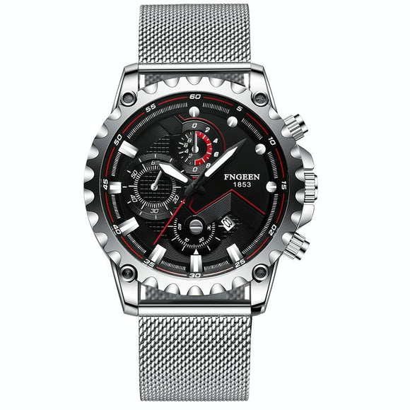 Stainless Steel Waterproof Men Sports Watch - White Net White Shell Black Surface
