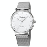 Stainless Steel Mesh Unisex Quartz Watch - Silver Shell White Dial Silver Needle