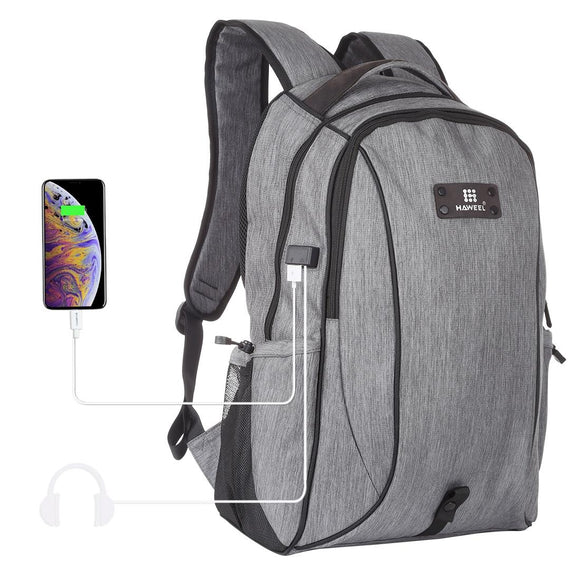 Grey Canvas Dual-shoulder Laptop Backpack - Portable Outdoor