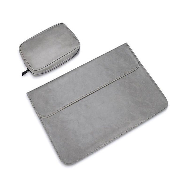 15.4 Inch Laptop Inner Bag with Small Bag - Horizontal Magnetic Buckle Pu Leather - Grey