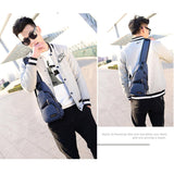 Multi Function Canvas Chest Bag With Usb Charging Outdoor Sports Shoulder Bag For Men / Women / Students - Grey