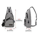 Multi Function Canvas Chest Bag With Usb Charging Outdoor Sports Shoulder Bag For Men / Women / Students - Grey