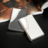 Stainless Steel Business Card Case Large Capacity - Litchi Orange