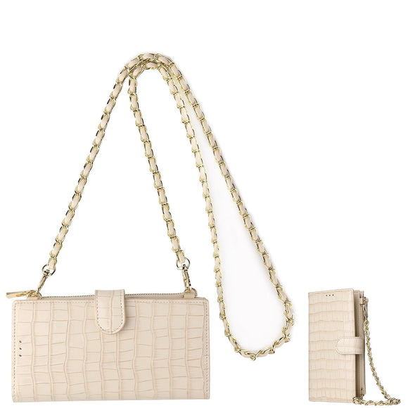 Convertible Crossbody Phone Purse With Chain - Beige White
