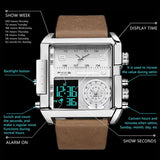 Waterproof Square Multifunctional Sports Quartz Watch - White Steel-White