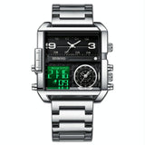 Waterproof Square Multifunctional Sports Quartz Watch - White Steel-White