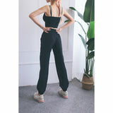 High Waist Drawstring Fitness Pants Black Size L - Water Moss Colour Xl