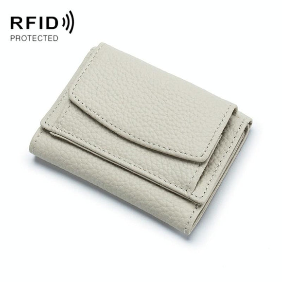 Compact Rfid Leather Coin Purse Wallet - Secure & Stylish - Rice White