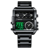 Waterproof Square Multifunctional Sports Quartz Watch - White Steel-Black