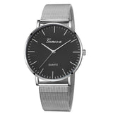 Stainless Steel Mesh Unisex Quartz Watch - Silver Band Black Dial Silver Needle