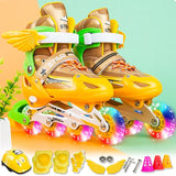 Adjustable Kids Roller Skates Set - Single Flash Wheels - Size s - Gold