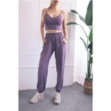 High Waist Drawstring Fitness Pants Black Size L - Quicksand Powder M