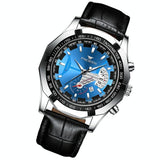 Waterproof Men Calendar Watch - Black Leather Full Gold Black Surface