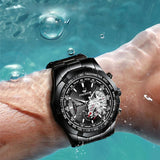 Waterproof Men Calendar Watch - Black Leather Full Gold Black Surface