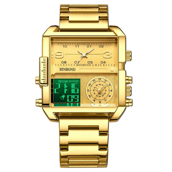 Waterproof Square Multifunctional Sports Quartz Watch - Full-Gold-Gold