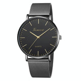 Stainless Steel Mesh Unisex Quartz Watch - Black Band Black Dial Gold Needle