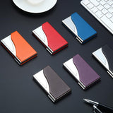 Stainless Steel Business Card Case Large Capacity - Litchi Blue
