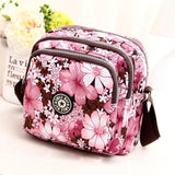 Waterproof Nylon Multilayer Crossbody Bag For Women - Pink Flower
