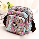 Waterproof Nylon Multilayer Crossbody Bag For Women - Pink Flower
