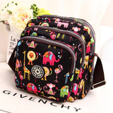 Waterproof Nylon Multilayer Crossbody Bag For Women - Pink Flower