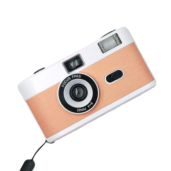 Retro Manual Reusable Film Camera for Kids - no Film - White + Pink Orange
