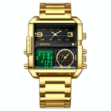 Waterproof Square Multifunctional Sports Quartz Watch - Full-Gold-Black