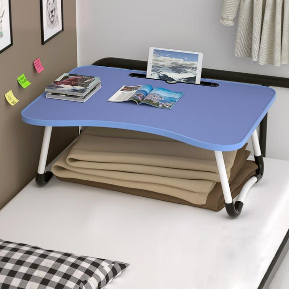 Adjustable Folding Laptop Desk with Non-slip Legs and Card Slot - Dark Blue