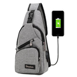 Multi Function Canvas Chest Bag With Usb Charging Outdoor Sports Shoulder Bag For Men / Women / Students - Blue