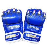 Adults Half-Finger Pu Leather Boxing Gloves - Blue Training