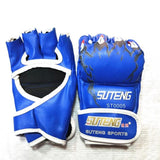 Adults Half-Finger Pu Leather Boxing Gloves - Blue Training