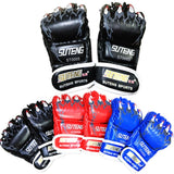 Adults Half-Finger Pu Leather Boxing Gloves - Blue Training