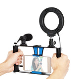 3-In-1 Vlogging Kit With Smartphone Rig Microphone And Led Ring Light - Blue