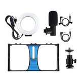 3-In-1 Vlogging Kit With Smartphone Rig Microphone And Led Ring Light - Blue