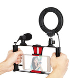 3-In-1 Vlogging Kit With Smartphone Rig Microphone And Led Ring Light - Blue