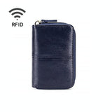Leather Rfid Zipper Card Holder with Change Pocket - Blue