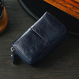 Leather Rfid Zipper Card Holder with Change Pocket - Blue