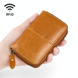 Leather Rfid Zipper Card Holder with Change Pocket - Blue