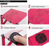 Adjustable Foldable Laptop Stand with Fans & Mouse Pad - Portable Aluminum Alloy - Magenta