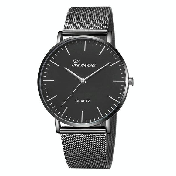 Stainless Steel Mesh Unisex Quartz Watch - Black