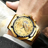 Waterproof Men Calendar Watch - Black Leather White Steel Blue Surface