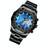 Waterproof Men Calendar Watch - Black Leather White Steel Blue Surface
