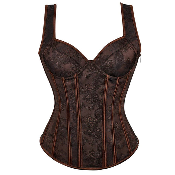 Adjustable Plus Size Steampunk Gothic Corset With G String S To 6Xl - Brown - 6Xl