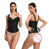 Adjustable Plus Size Steampunk Gothic Corset With G String S To 6Xl - Brown - Xxxl