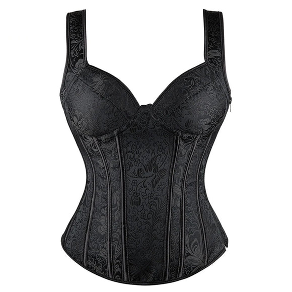 Adjustable Plus Size Steampunk Gothic Corset With G String S To 6Xl - Black - 5Xl