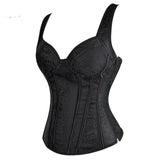 Adjustable Plus Size Steampunk Gothic Corset With G String S To 6Xl - Black - 5Xl