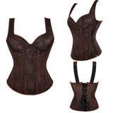 Adjustable Plus Size Steampunk Gothic Corset With G String S To 6Xl - Brown - M
