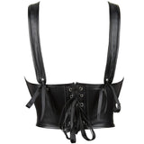 12-Bone Shoulder Strap Corset Crop Top Synthetic Leather Lacing Ribbon Bandaged Design Women - Xxxl