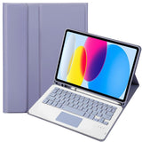 2022 Ipad 10.9 Lambskin Bluetooth Keyboard Case With Pen Slot - Purple