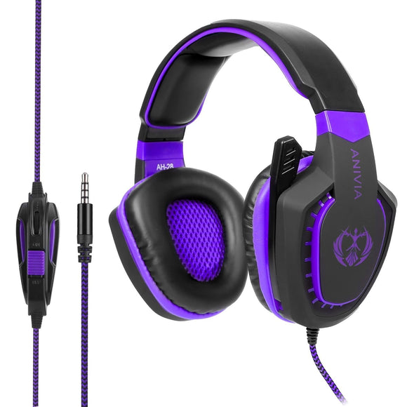 3.5Mm Noise-Canceling Gaming Headset With Retractable Mic 2M Cable - Black Purple